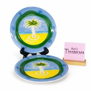Style Eye Baum Bros PALM TREE ON BEACH COLLECTION BAU23  Salad Lunch Plate Set 2